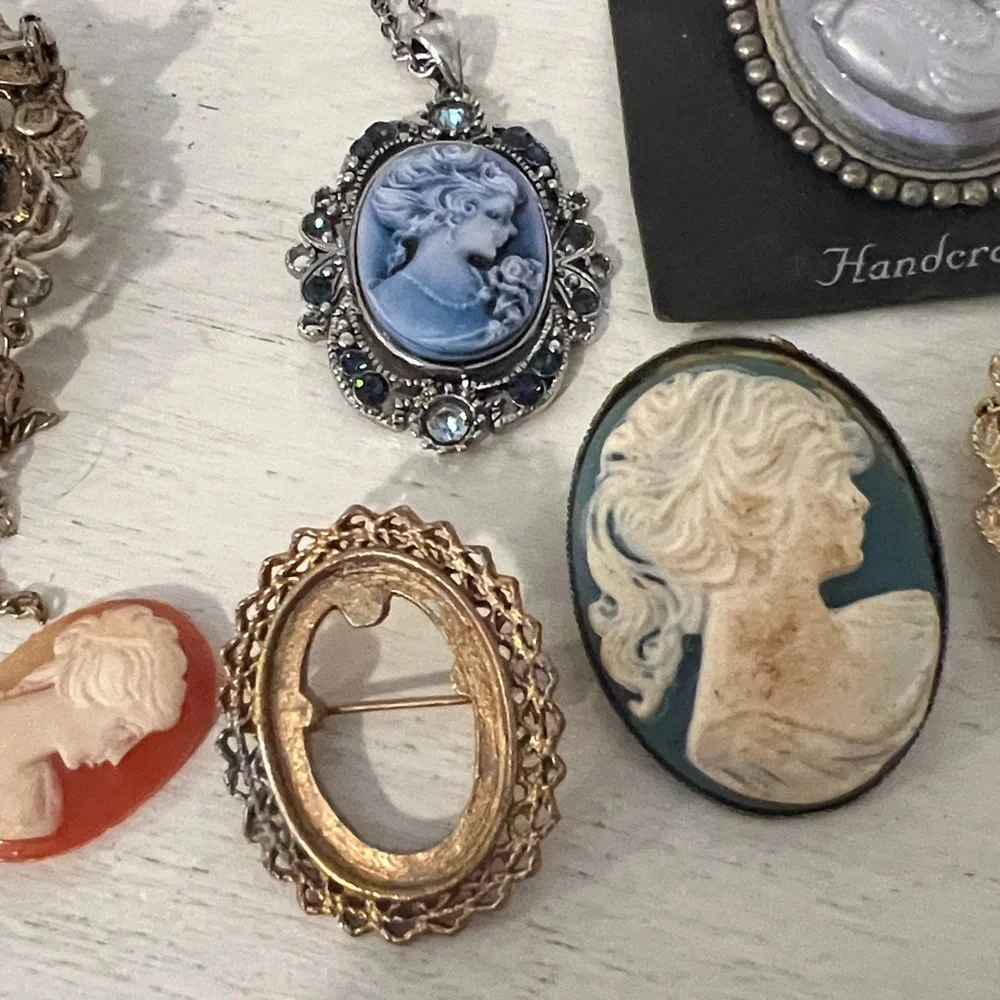 Lot Vintage Cameos brooches tassels Victorian